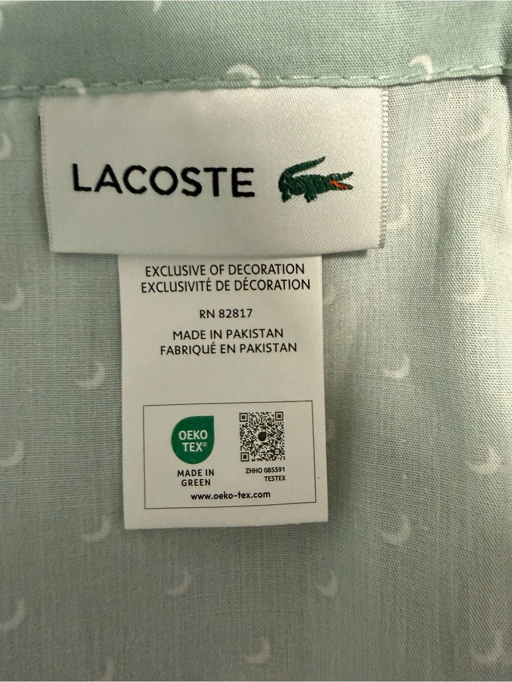New Lacoste Queen Flat Sheet 93x102 Inches Aqua